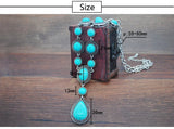Turquoise Necklace Water Drop Shaped Blue Stone Pendant Women Vintage Tibetan Silver Setting Black Stones Jewelry Gift