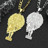 Archangel Saint Michael Stainless Steel Cross Necklace for Women Men Gold Color Benedict Pendant Necklaces Amulet Jewelry