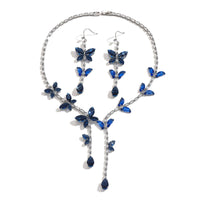 Women's fashionable butterfly tassel zircon necklace earring jewelry set, with a light luxury design and a high-end feel
