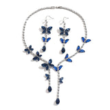 Women's fashionable butterfly tassel zircon necklace earring jewelry set, with a light luxury design and a high-end feel