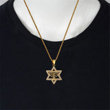 Hip Hop Iced Out Star of David Pendnat Male Gold Color Stainless Steel Candlestick Necklace For Men Jewish Party Jewelry Gift