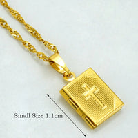 Anniyo DIY Keeping Photo Pendant Necklace Women Iran Jewelry,Gold Color Islam Arab Holy Bible Cross Allah Box #071502