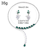 Stonefans Water Drop Necklace Earrings Set for Women Elegant Bride Wedding Green Accessories Jewelry Sets Luxury Indian Style