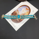 French Retro Elegant Inlaid Turquoise Geometric Necklace Bracelet Earring Set Fashionable High-End Women'S Jewelry
