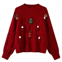 Sueter Mujer 2024 Korean New Sweater Women O Neck Christmas Cartoon Design Knitted Top Cute Fairycore Fashion Pullover CR3335