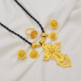 Anniyo 2025 NEW Ethiopian Jewelry Sets Cross Pendant Necklaces Earrings Rings African Eritrean Habesha Weeding Gifts #300116