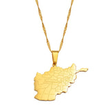 Anniyo Afghanistan Map With Cities Name Pendant Necklaces for Women,Gold Color Afghan Maps Jewelry #211921