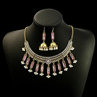 Luxury Elegant Crystal Wedding Jewelry Set Women Vintage Water Drop Earring Necklace Set Indian Gold Color Bijoux Bride Gift