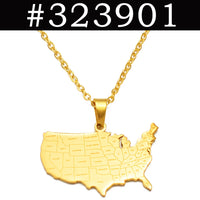 Anniyo American Map With State Name Pendant Necklaces for Women Men United States Map Jewelry USA #323901