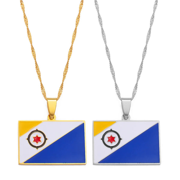 Anniyo Bonaire Flag Pendant Necklaces for Women Girls Antilles Curacao Jewelry #273321