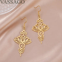 Lotus Flower Pendant Earrings Stainless Steel Unalome Lotus Necklace Choker Chakra Symbol Hindu Lotus Pendant Spiritual Jewelry
