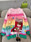 New Year Sweater Christmas Rainbow Long Sweater Autumn and Winter New Lazy Three-dimensional Hooded Cartoon Loose Thick Sweater