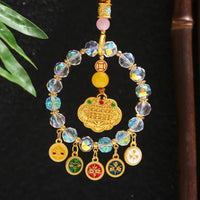 Gold Foil Car Mirror Dangle Pendant Lucky Lock Five Paths Wealth Goddess Mobile Phone Chain Beads Ornaments Hangings Decor