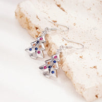 Huitan Christmas Tree Shaped Dangle Earrings with Colorful Cubic Zirconia Fancy Silver Color Ear Accessories for Women Jewelry