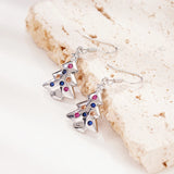 Huitan Christmas Tree Shaped Dangle Earrings with Colorful Cubic Zirconia Fancy Silver Color Ear Accessories for Women Jewelry