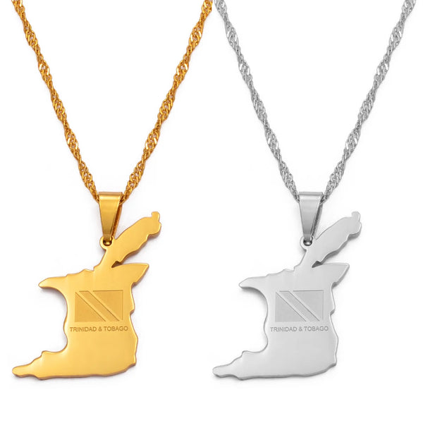 Anniyo Trinidad and Tobago Map Flag Pendant and Necklace Gold Color Trendy Jewelry @000421