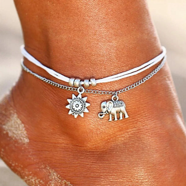 Vintage Star Elephant Bracelet For Women Boho Pendent Double Layer Anklet Bohemian Foot Jewelry Gift Drop Shipping