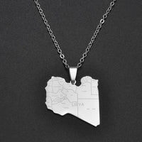 Anniyo Libya Map Cities Pendant Necklace Jewelry Libyan Stainless Steel #321821