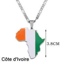 Anniyo 3.8CM Hip-hop South Sudan/Côte d'Ivoire/South Africa Map Flag and Africa Pendant Necklaces for Women Men Jewelry #321321