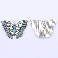 ZXZ 2pcs Tibetan Silver Large Imitation Turquoise Stone Butterfly Insect Charms Pendants For Necklace Jewelry Making Findings