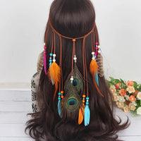 Fashion Boho Style Feather Headband Hairpiece Beads Feather Headdress Handmade Girls Hair Accessories High Quality