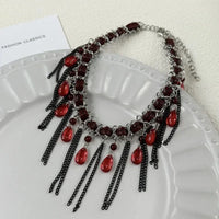 Luxurious Multi-Layer Red Beaded Flower Tassel Necklace Fashionable Choker High-End Clavicle Chain Jewelry Accessory