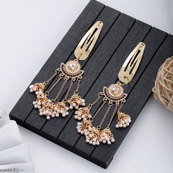 New Ethnic Indian Gold Color Crystal Long Tassel Hairpins Geometric Retro Hair Clips Girls Barrettes Slid Clip Fashion Jewelry