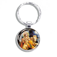 Hinduism Keychains Ganesha Vishnu Goddess of Kashmi Wealth Shiva Amulet Key Chain Glass Dome Keyring India Buddhism Jewelry Gift