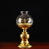 Golden Oil Lamp For Buddha With Glass Windproof Cover,Metal Buddhist Lantern Burner,Religious Candlestick Item