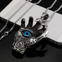 Evil Hand Necklace, Gothic Eye Pendant, Vintage Punk Jewelry, Dark Occult Symbol, Stainless Steel Chain, Gift for Men & Women