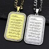Islam Religious Muslim Rhinestones Pendant Necklace for Women Men Stainless Steel Gold Color Arabic Quran Medal Chain Jewelry