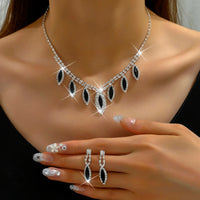3PC Women's Fashion Copper Inlaid Claw Chain Water Drop Necklace Earrings Jewelry Set Wedding Party Festival Gift-8310