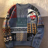 American Vintage Street Knit Sweater Christmas Long Sleeve Bear Pullover O Neck Loose Lazy Casual Top Harajuku Y2K Sweater