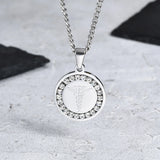 Men's Bible Verse Prayer Zircon Necklace,Stainless Steel Praying Hands Coin Medal Pendant Necklaces,Luxury Faith Jewelry Gift