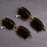 Retro Frameless Men's Sunglasses Green Crystal Stone Cycling Goggles Leopard Print Outdoor Sunglasses Driving Glasses Eyewear