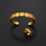 Anniyo Flowers Cuff Bracelet and Ring Sets African Arab Banglet Middle East Jewelry Dubai for Women Girl @200810