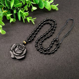 Obsidian Rose Pendant Personalized Black Rose Hand-carved Fashion Couple Rose Pendant High-grade Gifts