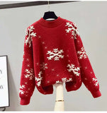 Knitted Sweater Women's Pullover Bottoming Shirt With Autumn And Winter New Style Lazy Style Red Christmas Dress Fashion Sweater