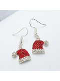 1 Pair Women's Cute Christmas Hat Earrings with Deer Christmas Hat Synthetic Zirconia Stud Earrings Christmas Ornament Gift