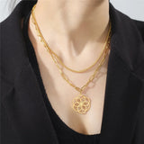 Skyrim Flower of Life Overlapping Six Ring Pendant Stainless Steel Necklace Women's Fashion Holy Mandala Talisman Jewelry Gift