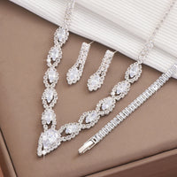 Women's fashionable rhinestone sparkling earrings necklace bracelet ring jewelry set wedding banquet party holiday gift