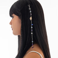 Long Chain Stone Beaded Alloy Braid Hair Ring Dreadlock Hair Ring for Women Conch Pendant Hair Jewelry for Braids Gifts