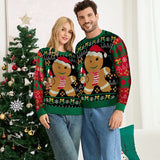 Family Matching Christmas Sweaters Gingerbread Man Green Knit Pullover Women's Long Sleeve Cozy Couple Holiday Party Outfit