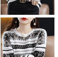 Autumn Winter Women Simple Elk Deer Jacquard Christmas Knitted Sweater Y2K Casual O Neck Long Sleeve Pullover Tops Loose Jumpers