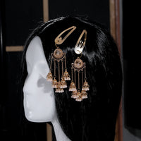 New Ethnic Indian Gold Color Crystal Long Tassel Hairpins Geometric Retro Hair Clips Girls Barrettes Slid Clip Fashion Jewelry