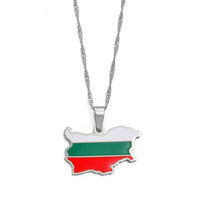 Anniyo The People's Republic of Bulgaria Map Flag Pendant Necklaces Bulgarian Jewelry #258521