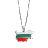 Anniyo The People's Republic of Bulgaria Map Flag Pendant Necklaces Bulgarian Jewelry #258521