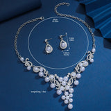 3pcs women's jewelry set, alloy water droplet shaped flower pearl necklace earrings, bride's wedding accessories