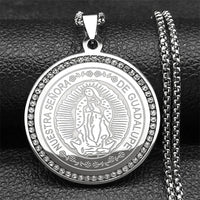 Catholic Saint Benedict Pendant Necklace for Women Men Stainless Steel Gold Color Rhinestone Religion Male Chain Jewelry