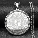 Catholic Saint Benedict Pendant Necklace for Women Men Stainless Steel Gold Color Rhinestone Religion Male Chain Jewelry